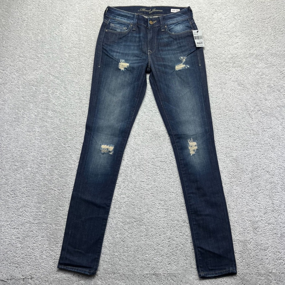 Mavi Jeans Women 25/32 Blue Dark Wash Denim Distressed Alexa Mid Rise Skinny NWT